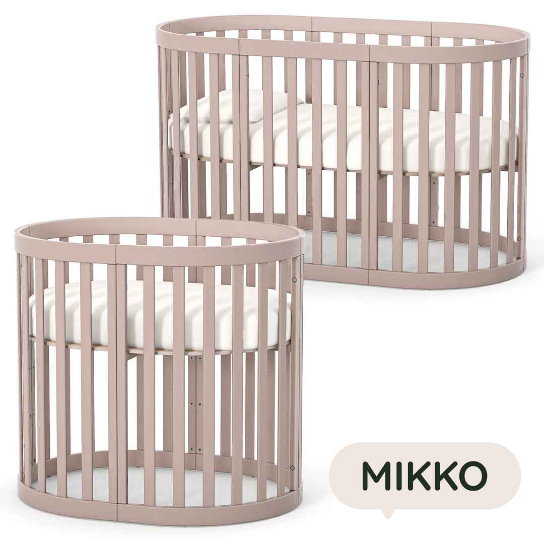 Oválná rostoucí dětská postýlka Mikko Gekko Kids 140x70. Maximální komplet s matrací. Cappuccino.